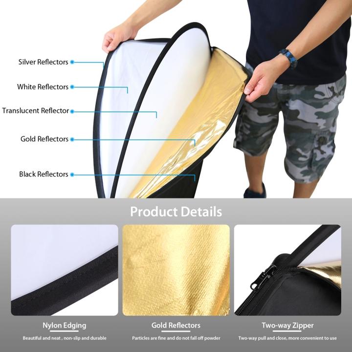 Actual product image Puluz 80cm 5 in 1 (Silver / Translucent / Gold / White / Black) Folding Photo Studio Reflector Board