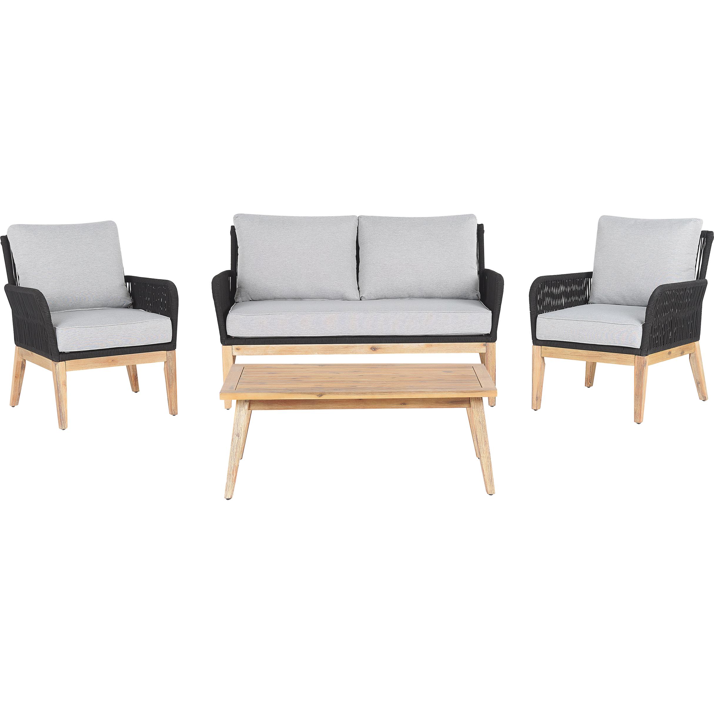 Beliani, Gartenlounge, Lounge Set Akazienholz hellbraun / schwarz 4-Sitzer Auflagen grau MERANO II
