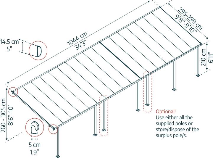 Actual product image Palram CANOPIA | Sierra 10X34 / 3X10.4 Patio Cover Dark Grey Clear