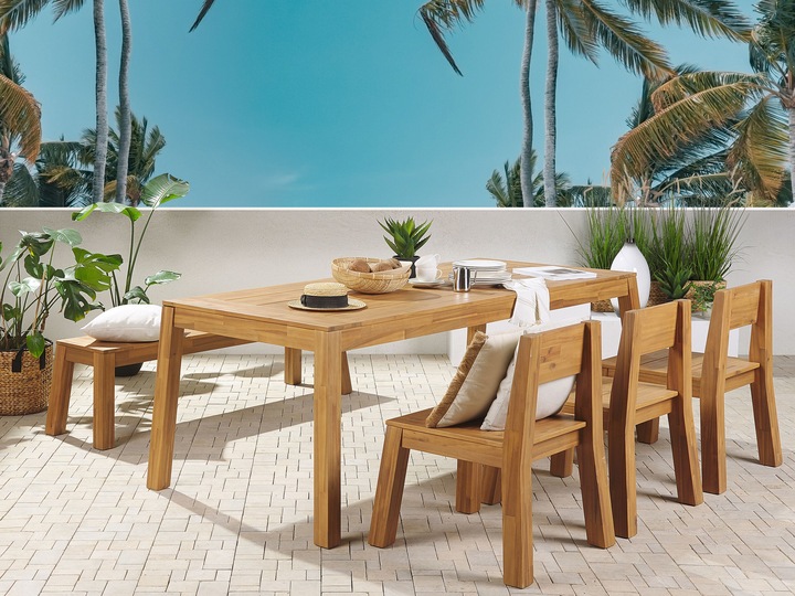 Produktbild Beliani Gartenmöbel Set Akazienholz hellbraun 6-Sitzer 5-teilig LIVORNO (225 cm)