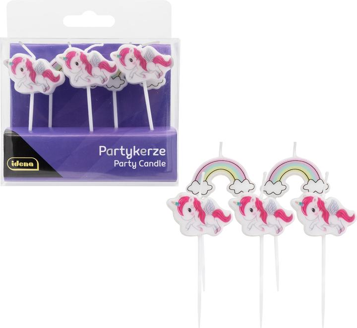 Idena Candele per feste unicorno/arcobaleno 5 pezzi (5 x)