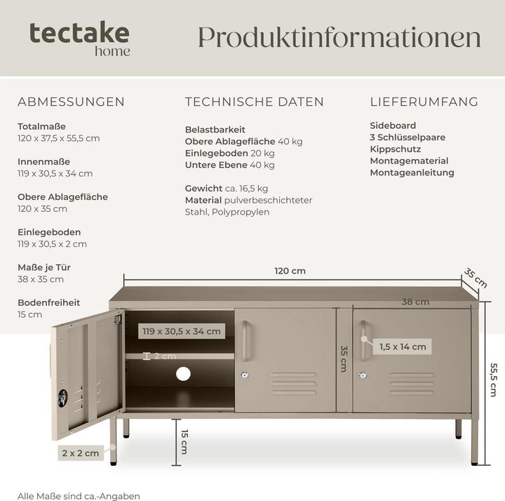 Image du produit tectake buffet (120 x 37.50 x 55.50 cm)