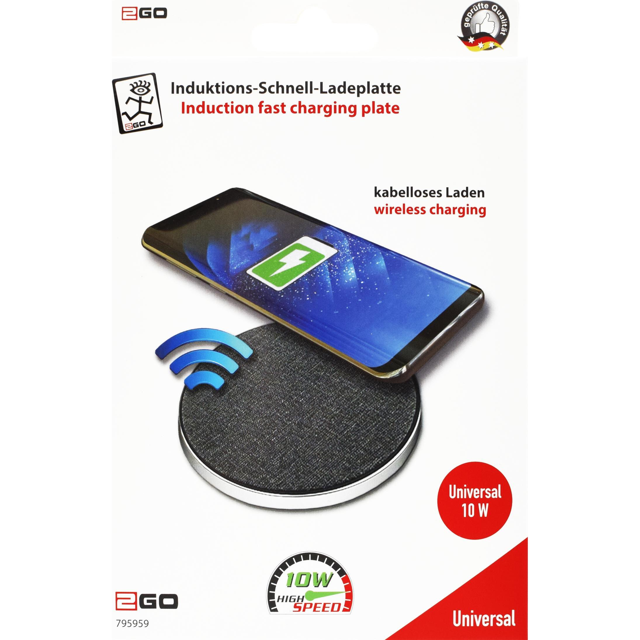 Thumbnail - 2GO Universal Wireless Charging Fast-Charger 10W Micro-USB K (10 W), Wireless Charger, Grau