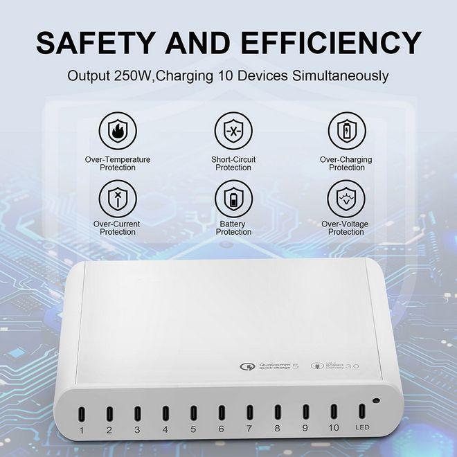 Produktbild MU Classic 250W 10 Ports USB-C Ladestation mit LED Panel (100 W, 10 Ports)