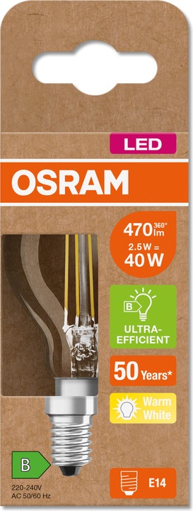 Actual product image Osram OSR LEDFil Drip.Ultra 2,5W kl (E14, 2.50 W, 470 lm, 6 x, B)