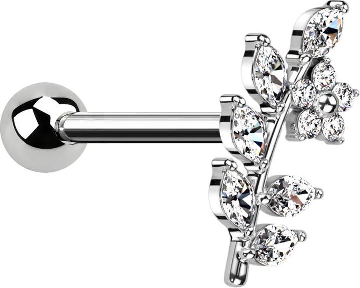 Immagine prodotto Star Piercing Micro Barbell silber mit Kugel Rebe mit Blume Kristalle silber (Ottone, Acciaio chirurgico 316L)