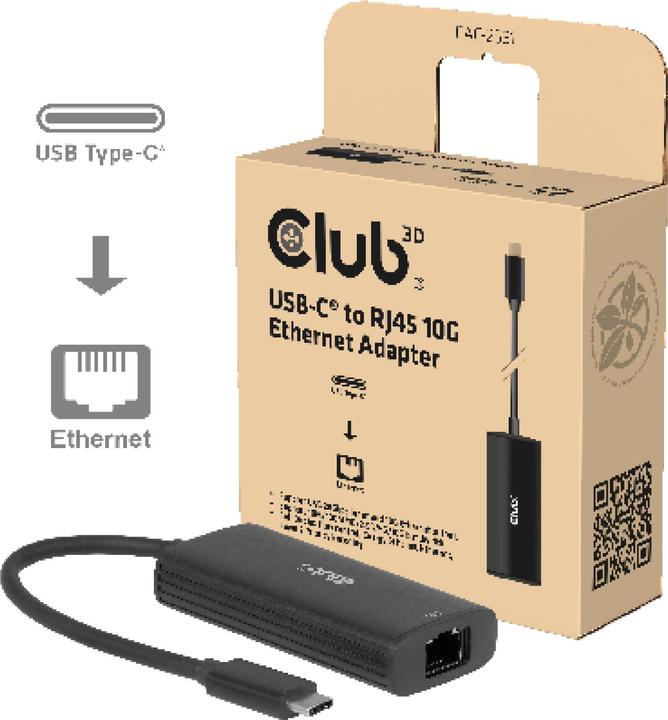 Actual product image Club 3D Club3D Adapter USB-C > RJ45 10Gbps St/Bu retail (USB-C, RJ45 (1x))
