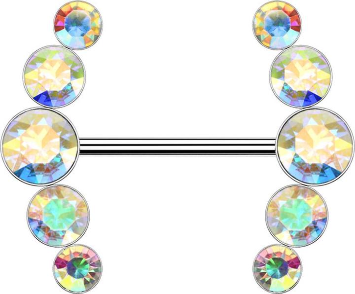 Produktbild Star Piercing Barbell silber gebogen mit fünf Kristallen multicolor (Messing, Chirurgenstahl 316L)