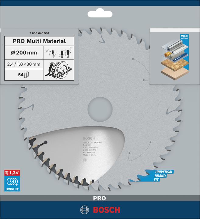 Immagine prodotto Bosch Professional Zubehör Lama circolare PRO Multi Material, 200 x 2,4 x 30 mm