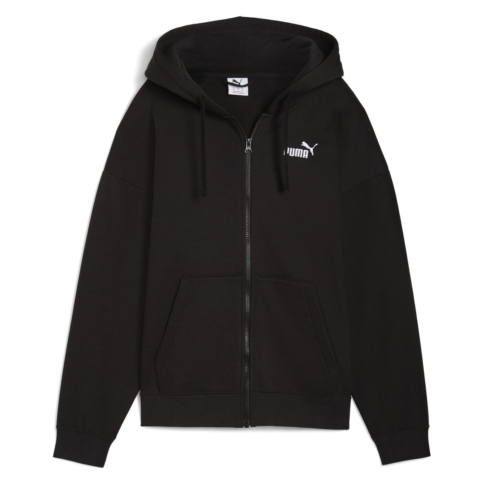 Puma, Vrouwen, Springer, Ess Klein Nr. 1 Logo Comfort Full-Zip Hoodie Fl, Zwart, (S)