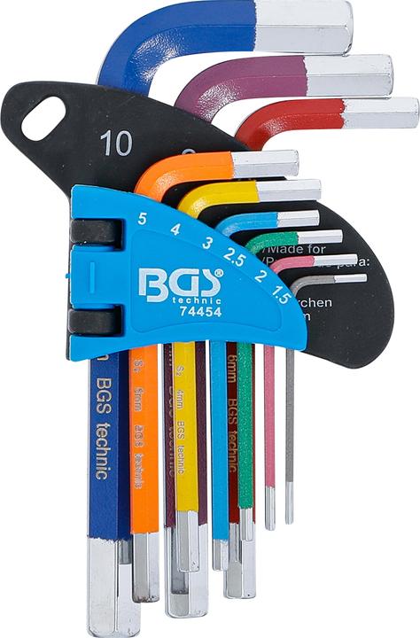 Produktbild BGS Winkelschlüssel-Satz | Multicolour | kurz | Innensechskant 1,5 - 10 mm | 9-tlg.