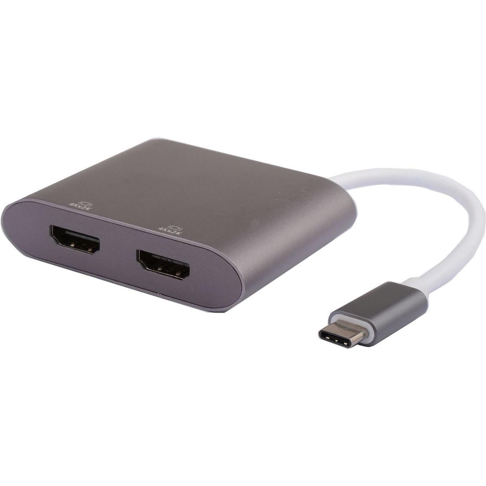 MicroConnect USB3.1CHDMIX2 (HDMI, 15 cm), Data + Video Adapter, Silber