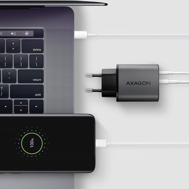 Produktbild Axagon ACU-PQ67, GaN nabíječka do sítě 67W, výstup USB-A + USB-C, PD3.0/PPS/QC4+/SFC2.0/Apple (67 W, 2 Ports)