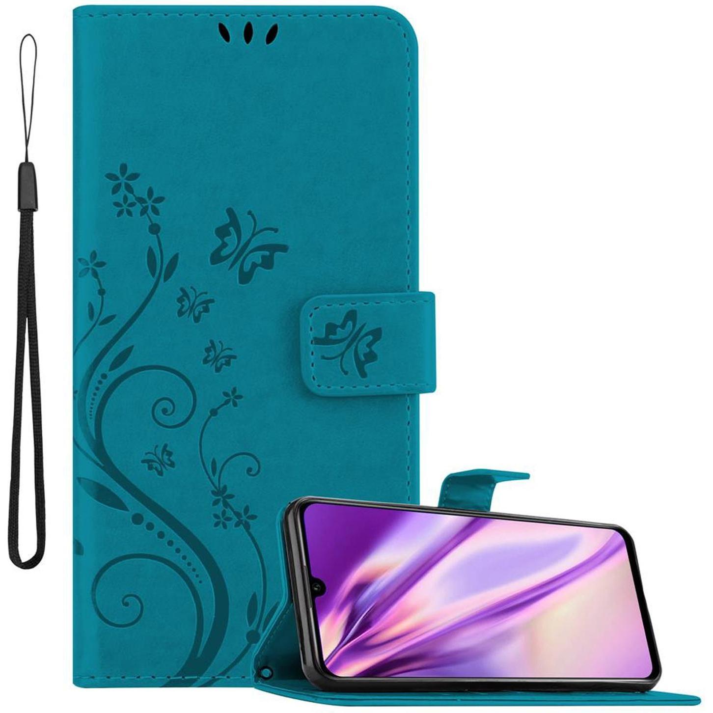 Cadorabo Flower Book Cover (Honor 20 Lite), Smartphone Hülle, Blau