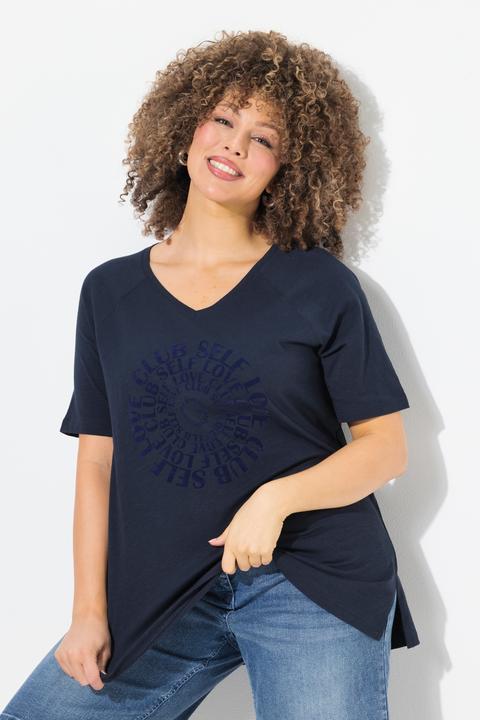 Produktbild Ulla Popken T-Shirt, Flockdruck, V-Ausschnitt, Raglan-Halbarm (58)
