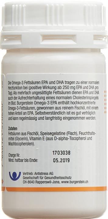 Nutritional values and ingredients Burgerstein Omega-3 EPA (50 pcs., Capsules, 182.25 ml)