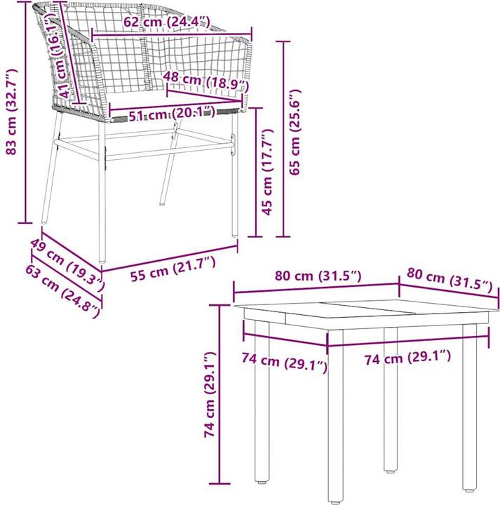 Produktbild vidaXL Garten Essgruppe (80 x 80 x 74 cm)