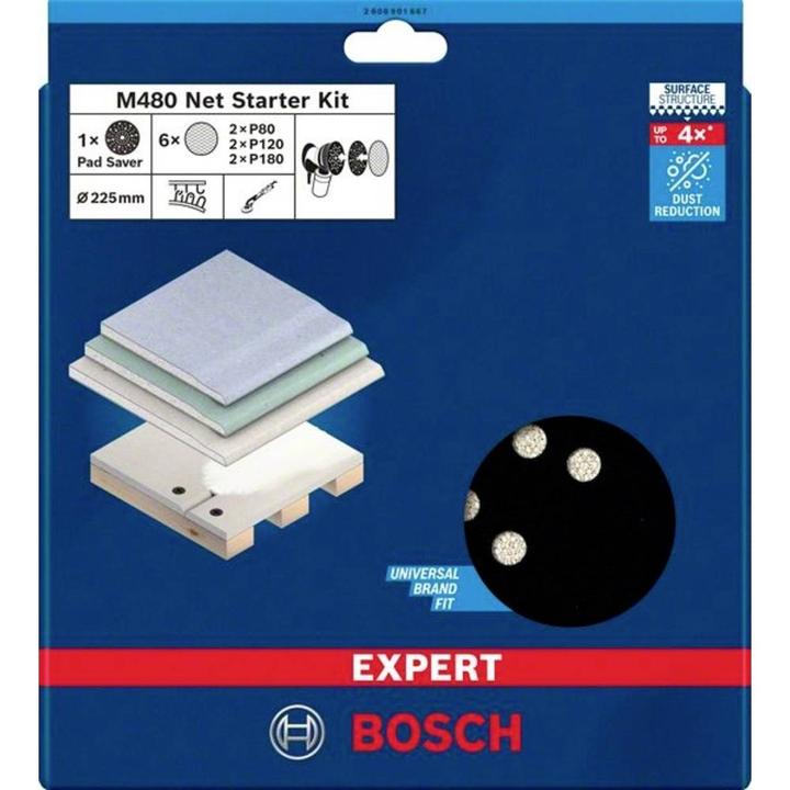 Produktbild Bosch Professional Zubehör EXPERT M480 Schleifnetz-Set, 225 mm, G 80/120/180/Schleiftellerschoner, 7 Stück (80, 120, 180)