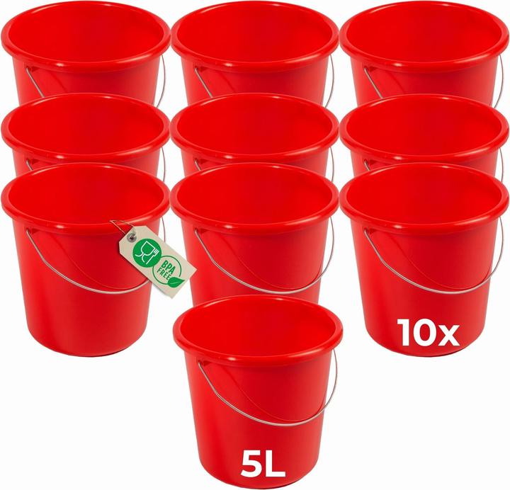 Produktbild Novaliv 10 Stück Eimer 5L Rot mit Masseinteilung - Putzeimer 5 Liter? 22,5 cm Praktischer Allrounder (10 Stk.)