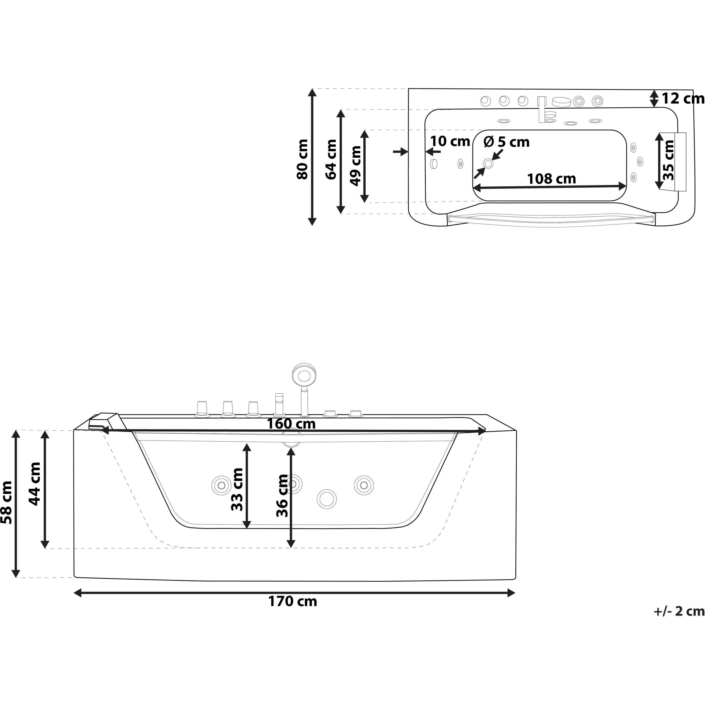 Thumbnail - Beliani, Badewanne, Whirlpool Badewanne weiss Eckmodell 170 x 80 cm rechts PUQUIO (304 l, 170 cm, 80 cm)