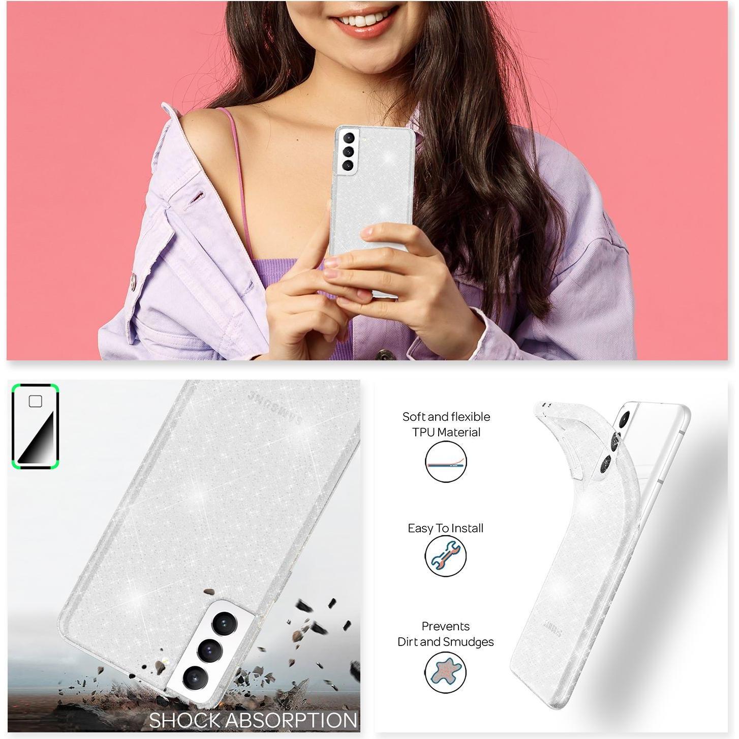 Thumbnail - Nalia Klare Glitzer Silikon Handyhülle (Samsung Galaxy S21 FE), Smartphone Hülle, Transparent