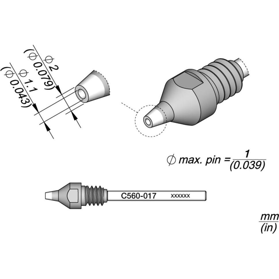 JBC Entlötspitze Serie C560, C560017/Ø 1,1 mm, 2,0 mm, Pincleaning, Lötgerät Zubehör