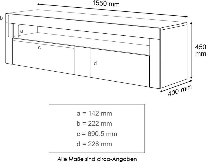 Immagine prodotto SONNI TV-Oberschrank mit LED-Beleuchtung (in 12 Farben konfigurierbar), 155 x 40 x 45 cm, Weiss Hochg