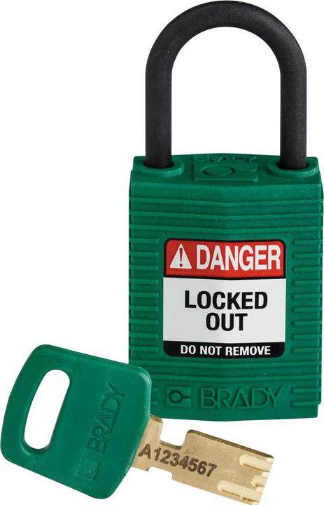 Immagine prodotto Brady Lucchetto di sicurezza Safekey compatto in nylon con grillo in nylon, verde, altezza grillo 25mm