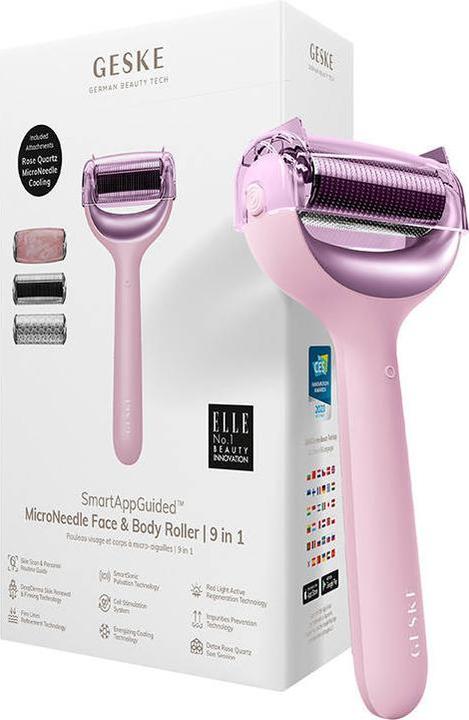 Actual product image Konjac Sponge Roller do mezoterapii igłowej twarzy i ciała 9w1 Geske z Aplikacja (różowy)