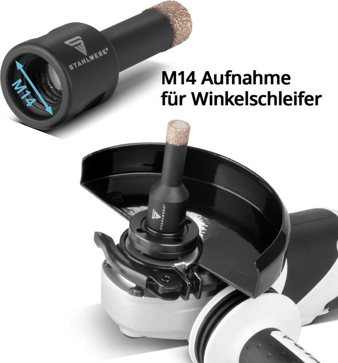 Actual product image Stahlwerk Diamond core bits set of 5 6-14 mm M14 for angle grinders (6, 8, 12, 14 mm, 10 mm)