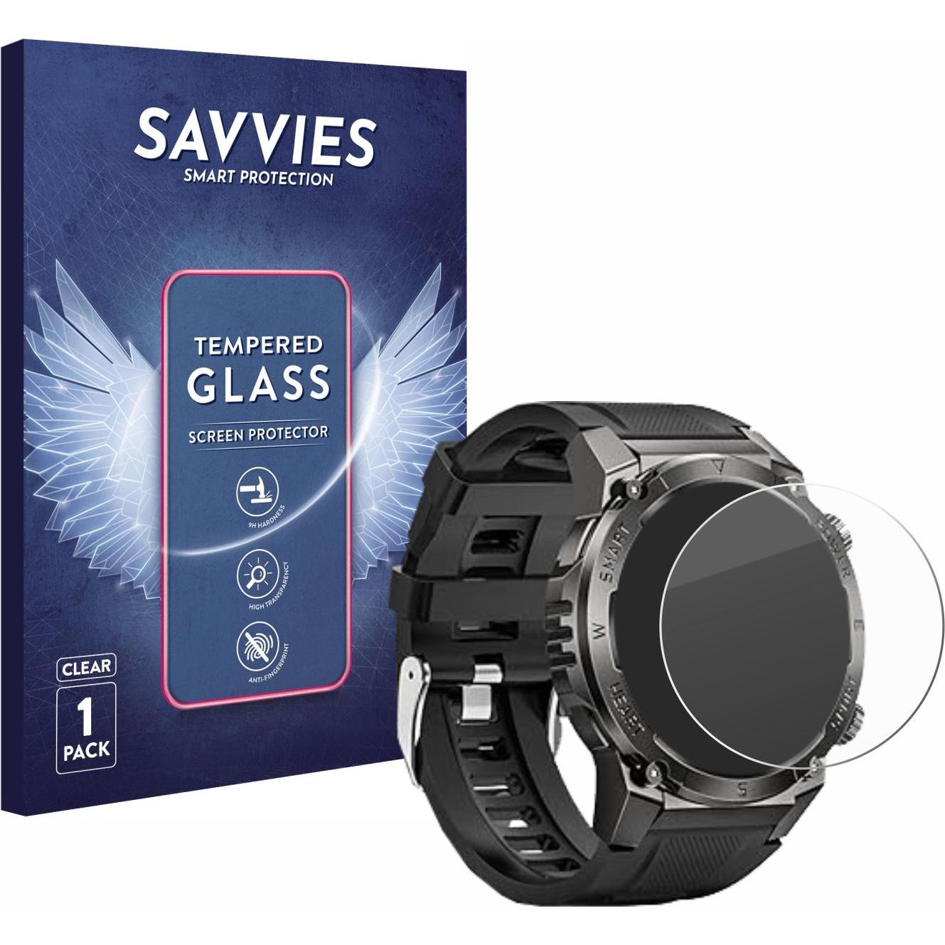 Savvies Panzerglas Displayschutz 9H Schutzglas Glas Klar Transparent, Smartwatch Schutzfolie, Transparent