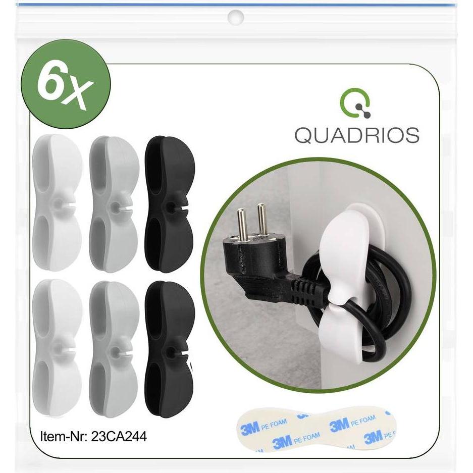 Thumbnail - Quadrios, Kabelhalter, 23CA244 Kabelhalter selbstklebend 23CA244 Schwarz, Grau, Weiss 6 St.