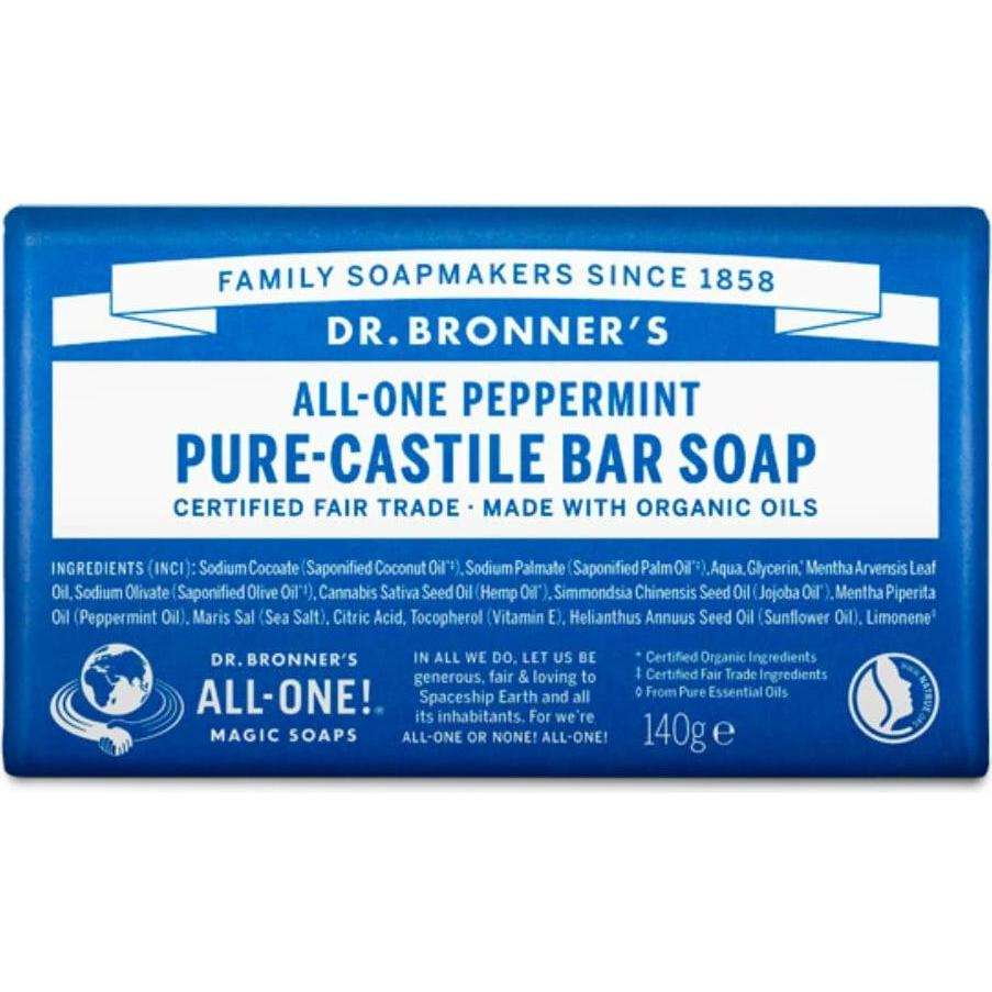 Dr. Bronner's, Handseife, Dr Bronner's Peppermint Pure-Castile Bar Soap with Organic Oils and Fairtrade Ingredients 140g...