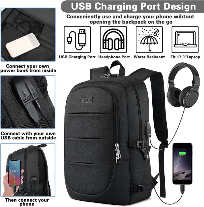 Actual product image Ambor Laptop backpack men, 17.3 inch with USB