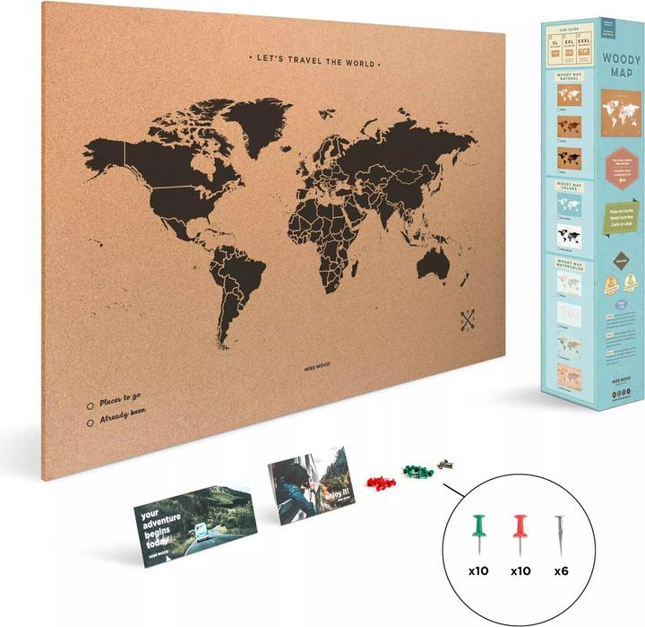 Produktbild Miss wood Woody Map Weltkarte XL (Weltkarte, Pinnwand, 90 x 60 cm)