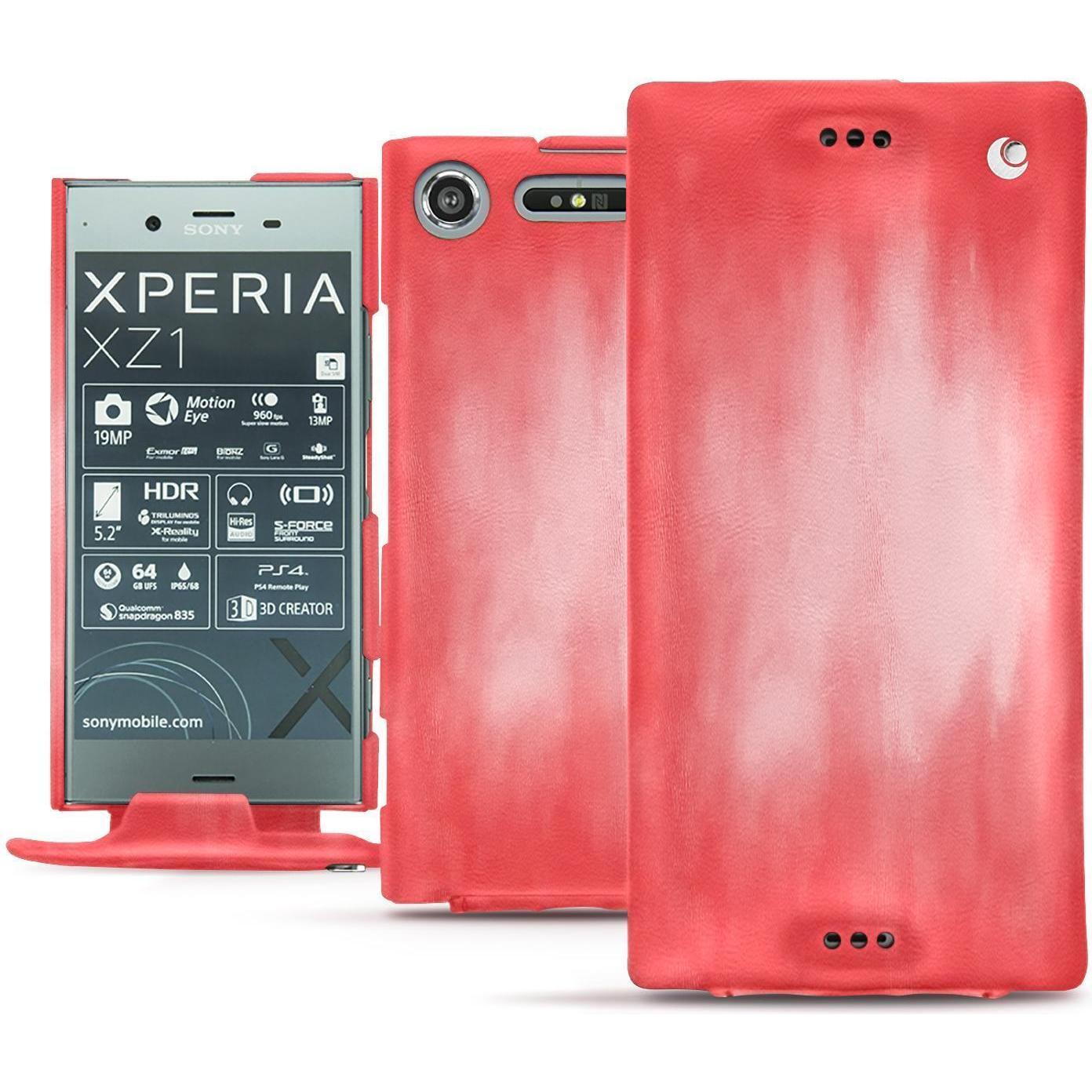 Noreve Lederschutzhülle vertikal (Sony Xperia XZ1), Smartphone Hülle, Rosa