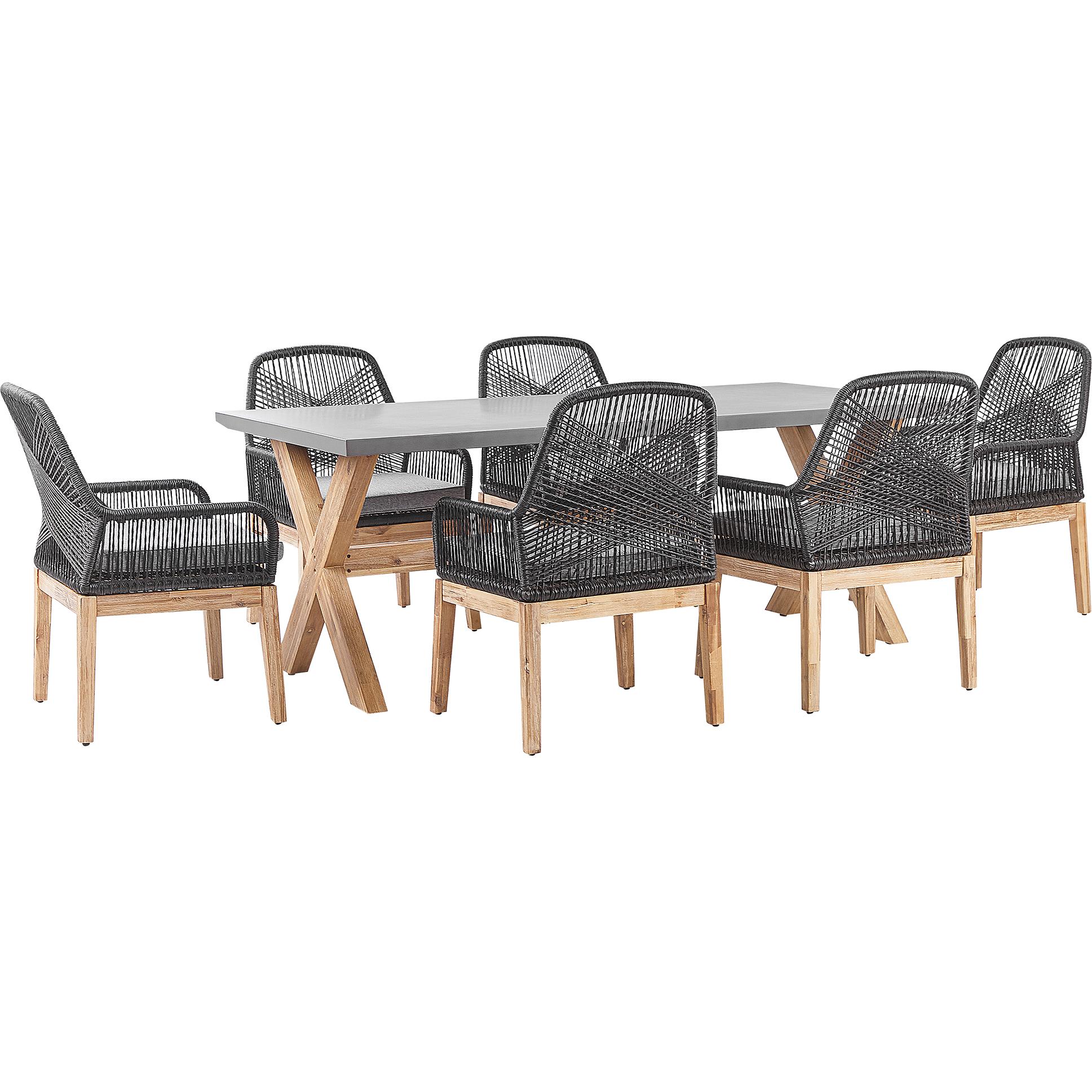 Thumbnail - Beliani, Gartentisch + Balkontisch, Gartenmöbel Set Faserzement 200 x 100 cm 6-Sitzer Stühle schwarz / grau OLBIA (200 c...