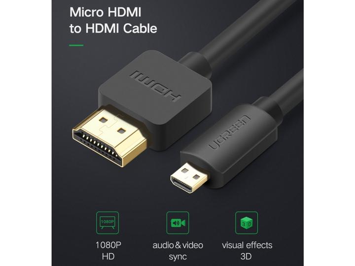 Image du produit Ugreen Micro HDMI vers HDMI 19pin 4K 60Hz 2.0V or (1 m, HDMI, 2.0)