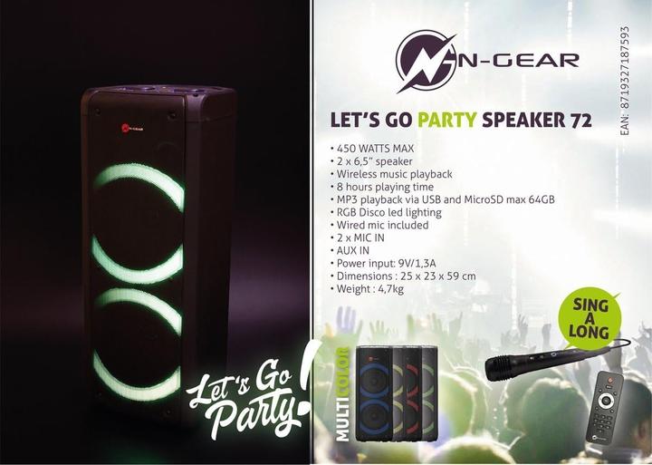 Produktbild N-Gear Let’s go Party Bluetooth Lautsprecher, Soundsystem mit Karaoke Mikrofon, Disco-LEDs (8 h)