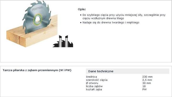 Produktbild Festool Kreissägeblatt HW 230x2,5x30 PW18