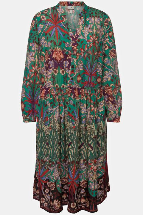 Produktbild Ulla Popken Midikleid, Patchdruck, V-Ausschnitt, Langarm (46, 48)