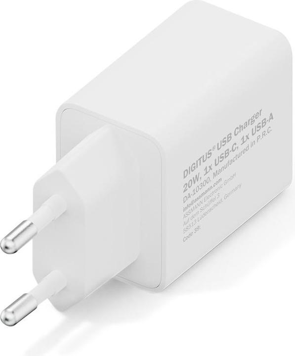 Productafbeelding Digitus USB Charger 20W, 1x USB-C, 1x USB-A (20 W, 2 ports)