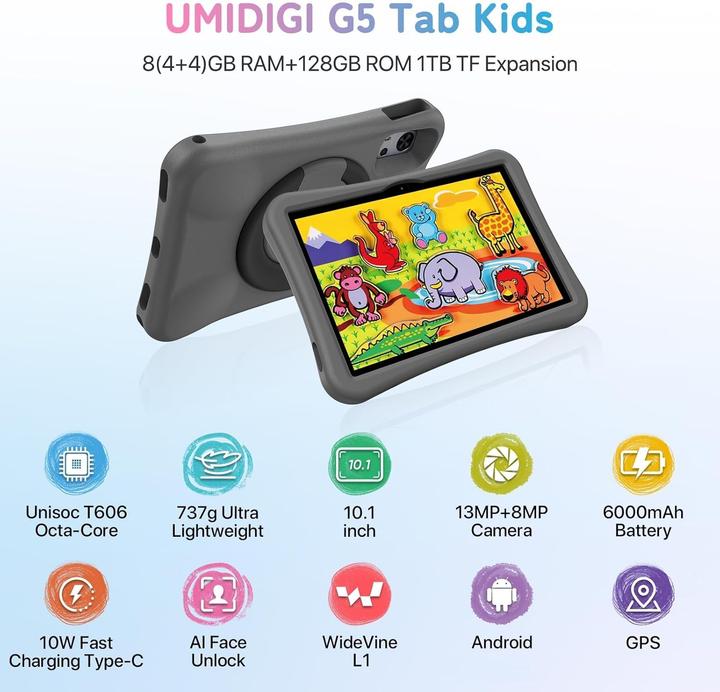 Produktbild Umidigi Kinder-Tablet mit Elterlicher Kontrolle (10.10", 128 GB, Grau)