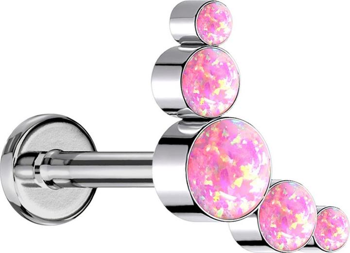 Actual product image Star Piercing Micro Labret internal thread silver five opals pink (without brass, Titanium)