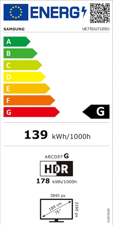 Energy Label Samsung UE75DU7170 (75", DU7170, LED, 4K, 2024)