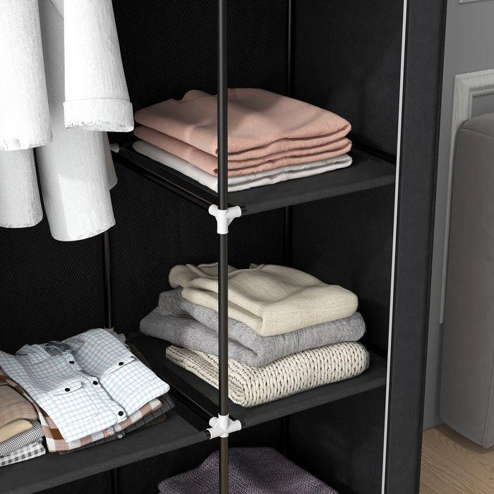 Actual product image Swisshandel24 Wardrobe Fabric wardrobe with clothes rail, 6 compartments, Foldable wardrobe in fleece look (103 x 43 x 162.5 cm)