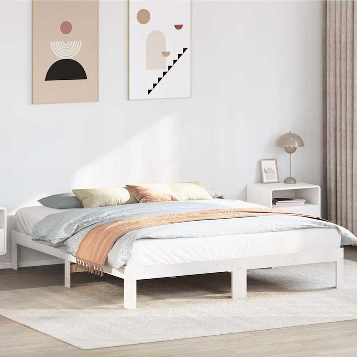 Produktbild vidaXL Massivholzbett ohne Matratze Weiss 180x200 cm Kiefernholz Bettrahmen (180 x 200 cm)