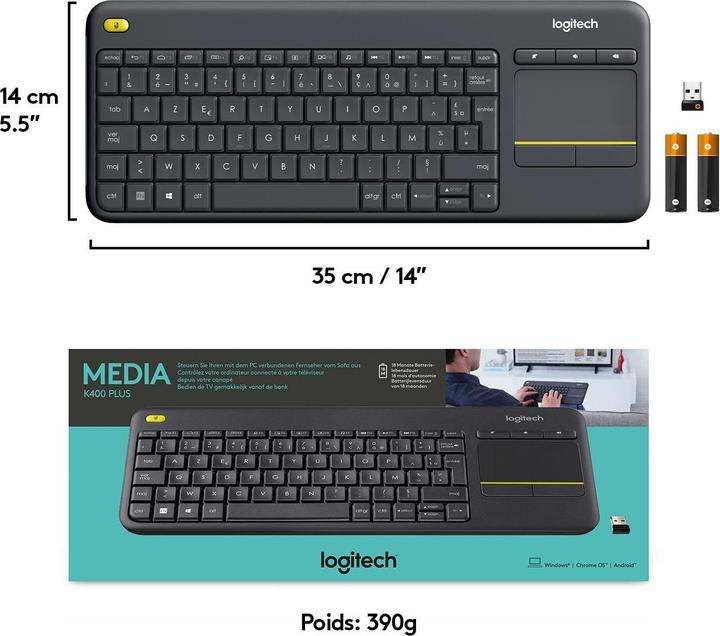 Actual product image Logitech K400 Plus (Swiss, Wireless)