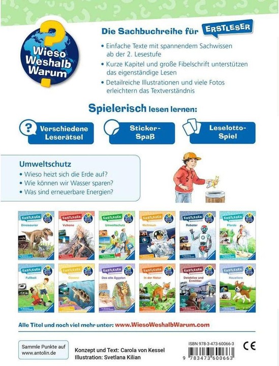 Immagine prodotto Ravensburger Wieso? Weshalb? Warum? Erstleser, Band 13: Umweltschutz (Tedesco, Carola di Caldaia, Svetlana Kilian, 2024)
