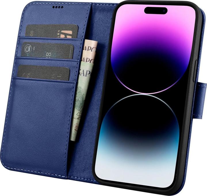 Actual product image iCarer case Wallet 2 in1 cover iPhone 14 Pro Max. Leather Flip Case Anti-RFID Blue (WMI14220728-BU) (Apple iPhone 14 Pro Max)